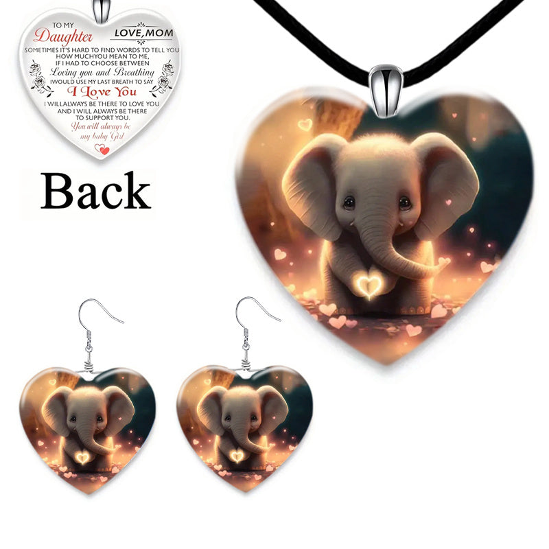 Elephant Heart Crystal Necklace Earring Set for Girls