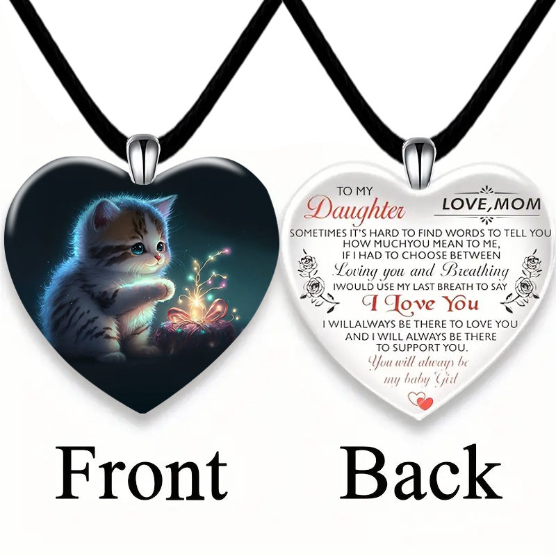Cat Heart Crystal Pendant Necklace Earring Set for Party Wedding