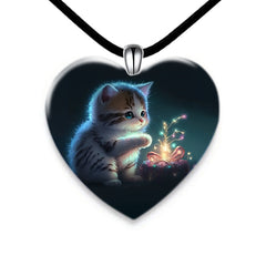 Cat Heart Crystal Pendant Necklace Earring Set for Party Wedding