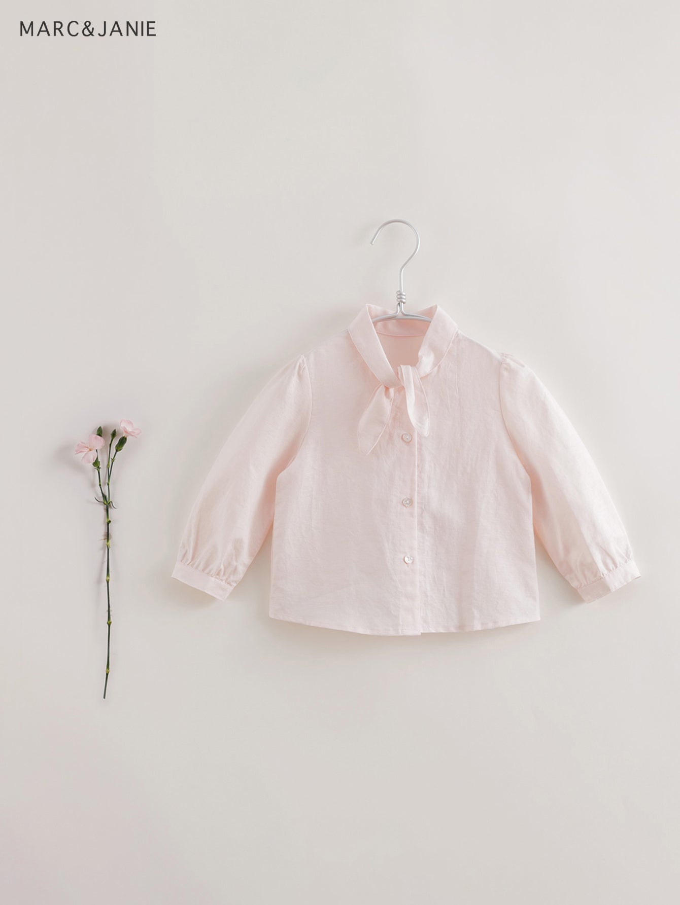 MARC&JANIE Girl's Linen Long Sleeve Shirt With Tie Neck