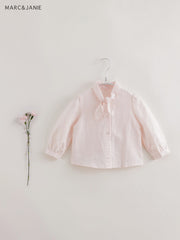 MARC&JANIE Girl's Linen Long Sleeve Shirt With Tie Neck