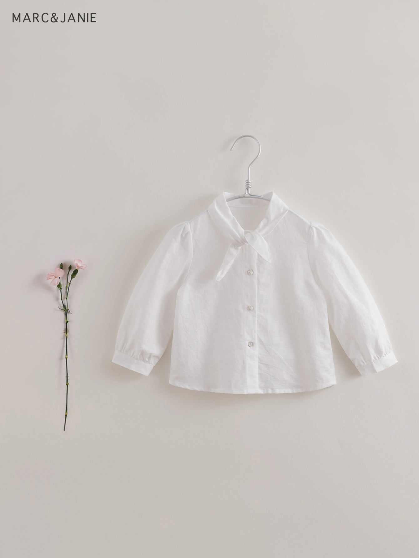 MARC&JANIE Girl's Linen Long Sleeve Shirt With Tie Neck