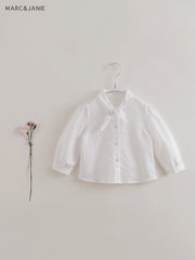 MARC&JANIE Girl's Linen Long Sleeve Shirt With Tie Neck