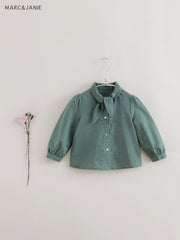 MARC&JANIE Girl's Linen Long Sleeve Shirt With Tie Neck