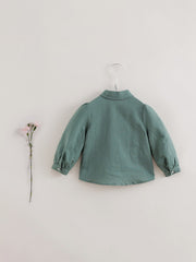 MARC&JANIE Girl's Linen Long Sleeve Shirt With Tie Neck
