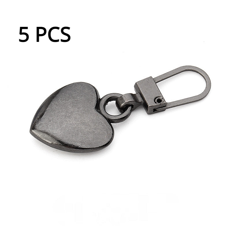 5pcs Heart Zipper Pullers Sliders Repair Kits DIY Sewing Zippers