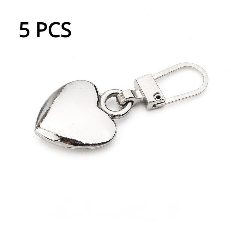 5pcs Heart Zipper Pullers Sliders Repair Kits DIY Sewing Zippers