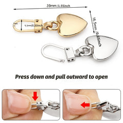 5pcs Heart Zipper Pullers Sliders Repair Kits DIY Sewing Zippers