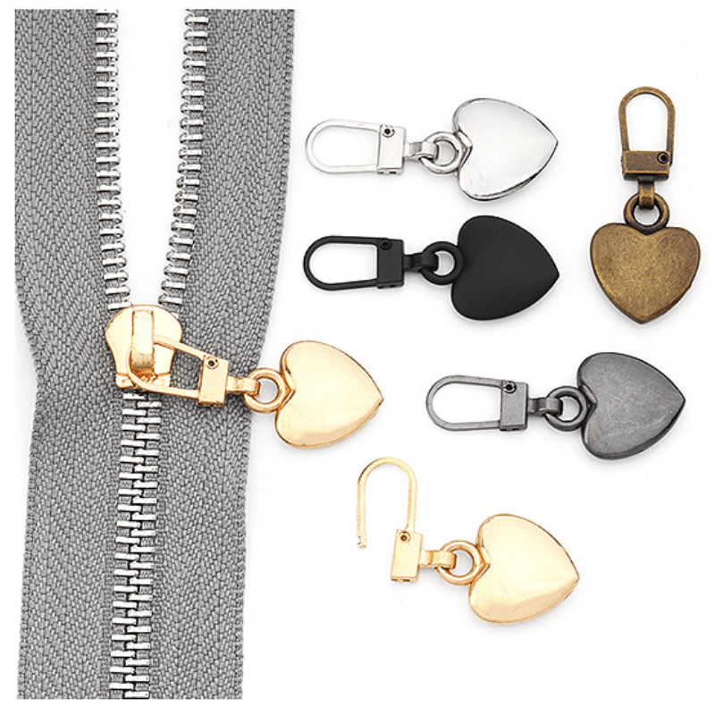 5pcs Heart Zipper Pullers Sliders Repair Kits DIY Sewing Zippers