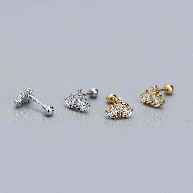 S925 Sterling Silver Rhinestone Crown Stud Earrings