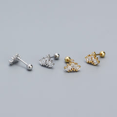 S925 Sterling Silver Rhinestone Crown Stud Earrings
