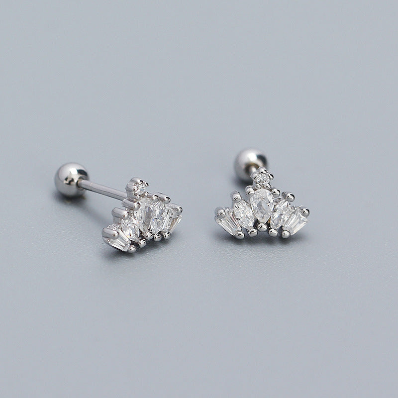 S925 Sterling Silver Rhinestone Crown Stud Earrings