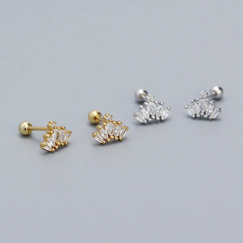 S925 Sterling Silver Rhinestone Crown Stud Earrings