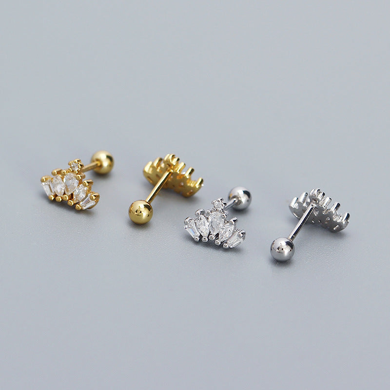 S925 Sterling Silver Rhinestone Crown Stud Earrings