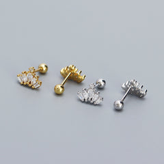 S925 Sterling Silver Rhinestone Crown Stud Earrings