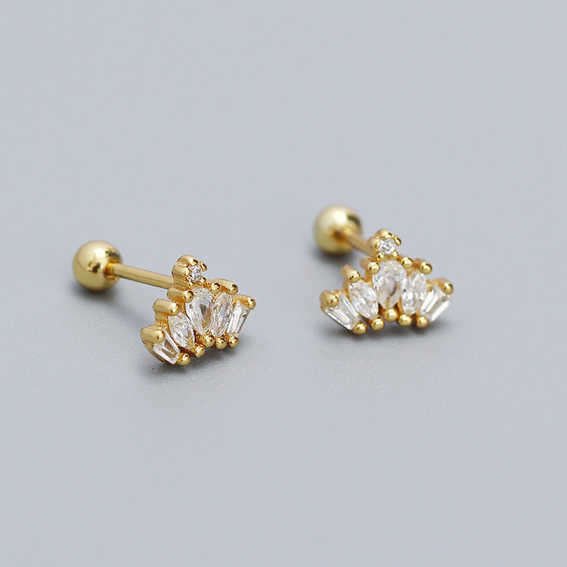 S925 Sterling Silver Rhinestone Crown Stud Earrings