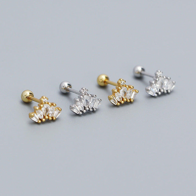 S925 Sterling Silver Rhinestone Crown Stud Earrings