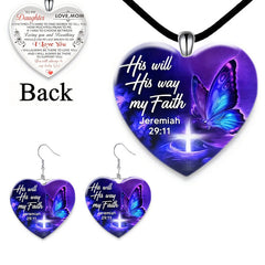 Purple Butterfly Crystal Pendant Necklace Earring Set