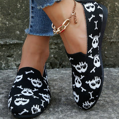 Skull Pattern Knitted Ballet Flats Soft Sole Shoes