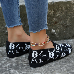 Skull Pattern Knitted Ballet Flats Soft Sole Shoes