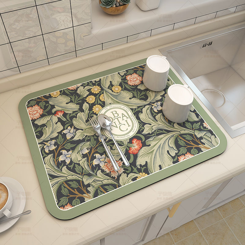 Floral Drying Mat Soft Absorbent Wear-resistant Coffee Pet Placemat
