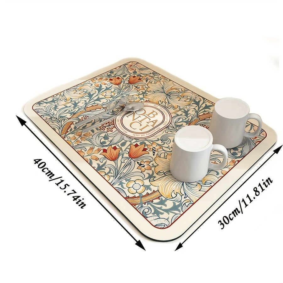 Floral Drying Mat Soft Absorbent Wear-resistant Coffee Pet Placemat