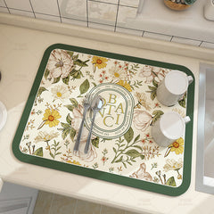 Floral Drying Mat Soft Absorbent Wear-resistant Coffee Pet Placemat