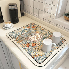 Floral Drying Mat Soft Absorbent Wear-resistant Coffee Pet Placemat