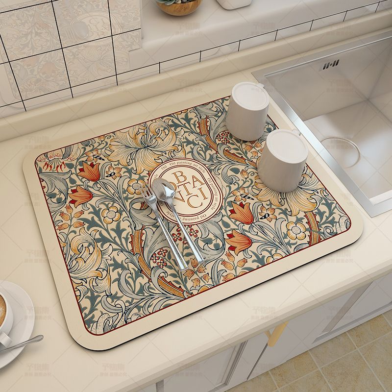 Floral Drying Mat Soft Absorbent Wear-resistant Coffee Pet Placemat
