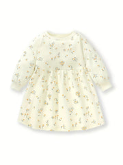 Sweet Bee Embroidered Toddler Girl's Long Sleeve Cartoon Dress