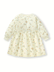 Sweet Bee Embroidered Toddler Girl's Long Sleeve Cartoon Dress
