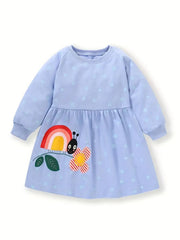 Sweet Bee Embroidered Toddler Girl's Long Sleeve Cartoon Dress