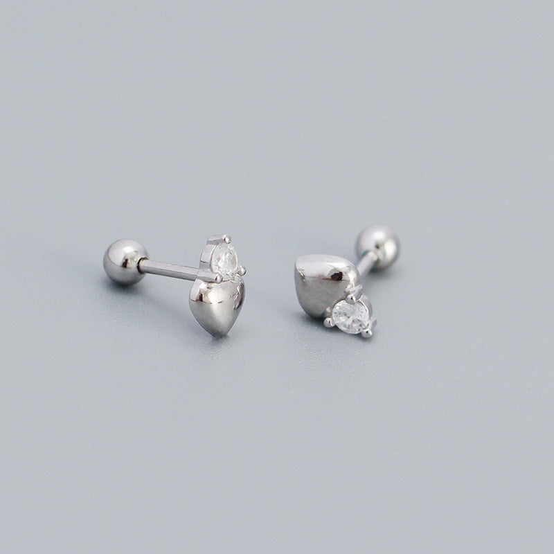S925 Sterling Silver CZ Heart Mini Stud Earrings For Girls Daily Wear