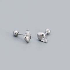 S925 Sterling Silver CZ Heart Mini Stud Earrings For Girls Daily Wear