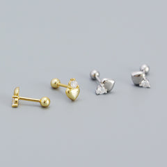 S925 Sterling Silver CZ Heart Mini Stud Earrings For Girls Daily Wear