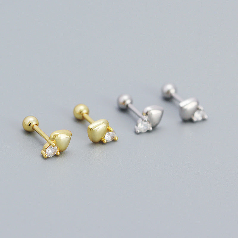 S925 Sterling Silver CZ Heart Mini Stud Earrings For Girls Daily Wear