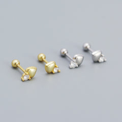 S925 Sterling Silver CZ Heart Mini Stud Earrings For Girls Daily Wear