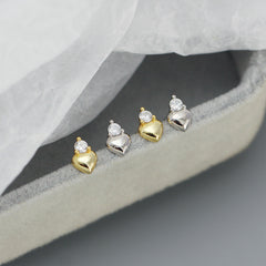S925 Sterling Silver CZ Heart Mini Stud Earrings For Girls Daily Wear
