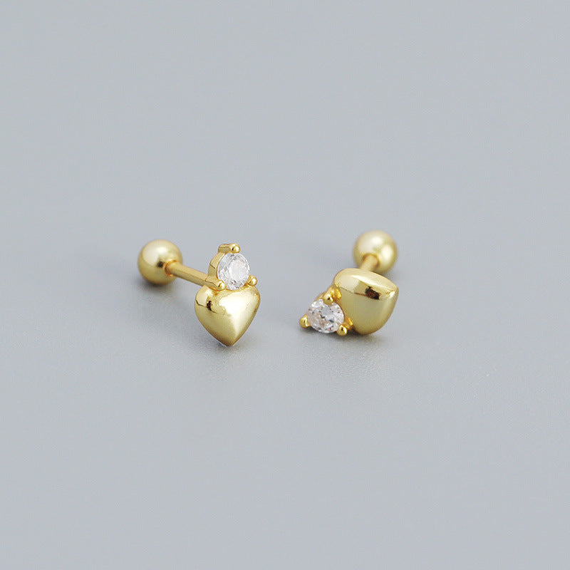 S925 Sterling Silver CZ Heart Mini Stud Earrings For Girls Daily Wear