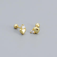 S925 Sterling Silver CZ Heart Mini Stud Earrings For Girls Daily Wear