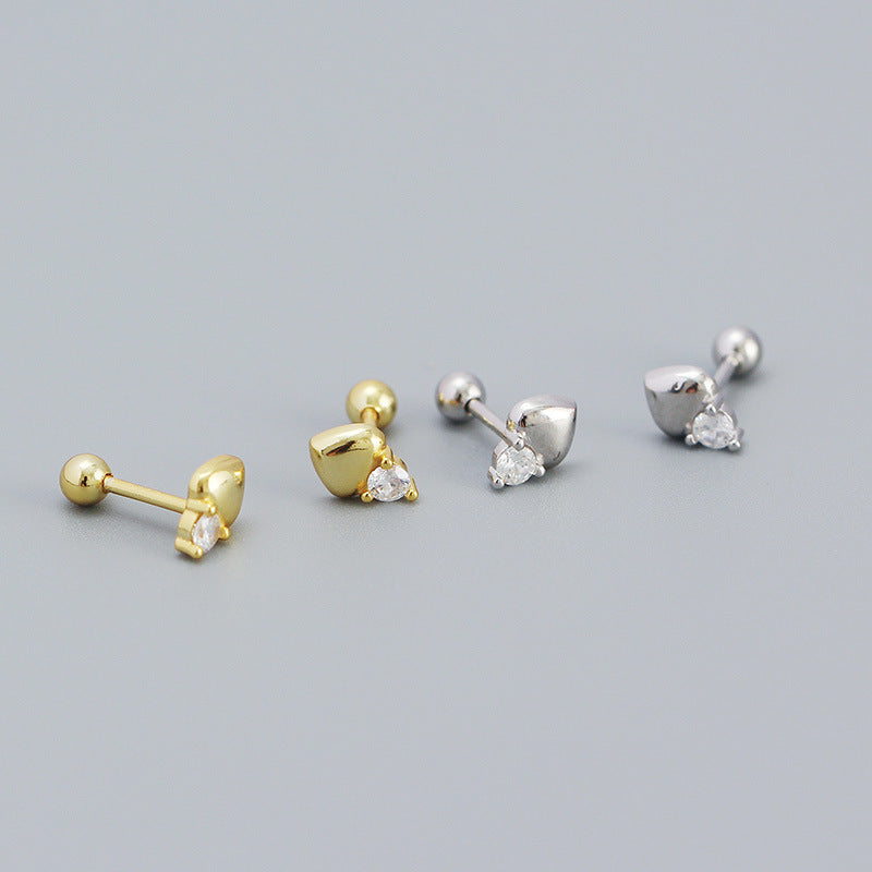 S925 Sterling Silver CZ Heart Mini Stud Earrings For Girls Daily Wear