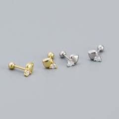 S925 Sterling Silver CZ Heart Mini Stud Earrings For Girls Daily Wear