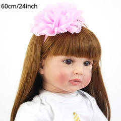 24inch Princess Toddler Reborn Baby Doll Soft Vinyl Girl with Long Brown Hair