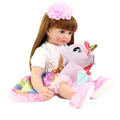24inch Princess Toddler Reborn Baby Doll Soft Vinyl Girl with Long Brown Hair
