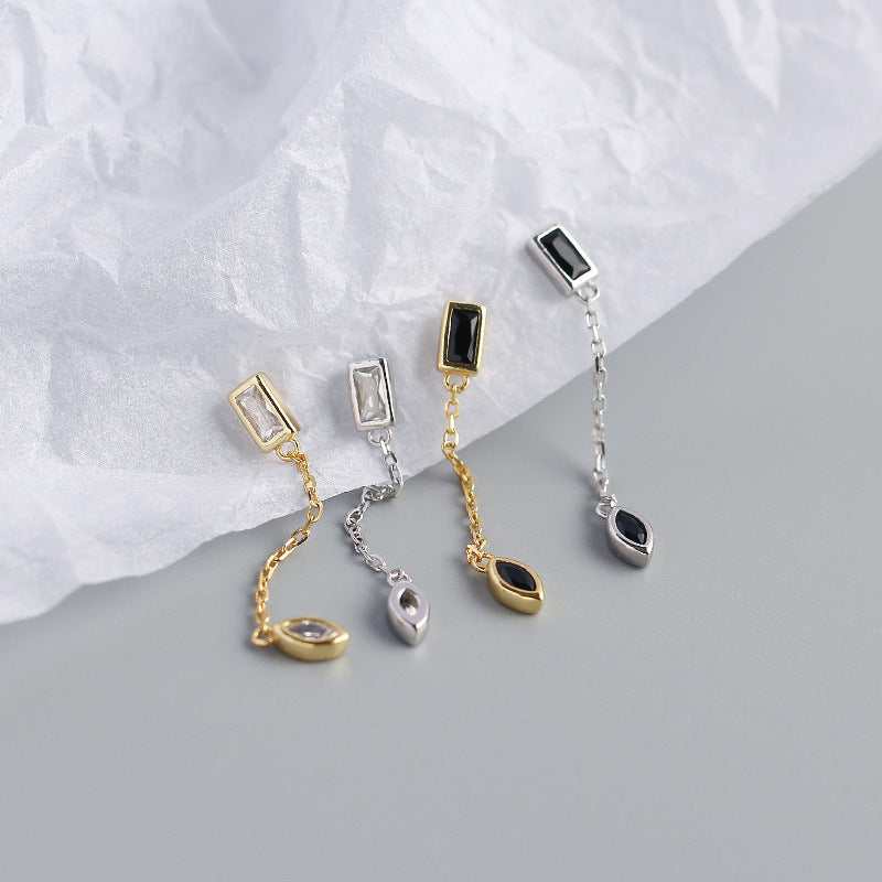 S925 Silver Eye Pendant Tassel Stud Earrings Jewelry For Girls