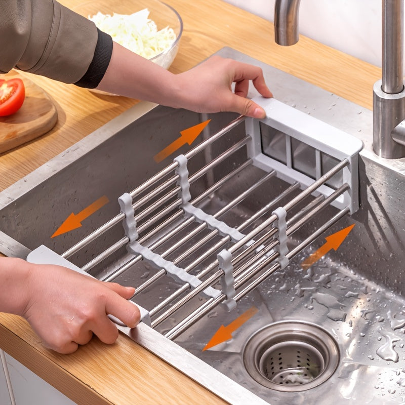 1pc Stainless Steel Kitchen Basket Dish Rack Retractable Sink Shelf
