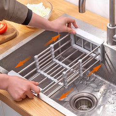 1pc Stainless Steel Kitchen Basket Dish Rack Retractable Sink Shelf