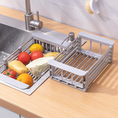 1pc Stainless Steel Kitchen Basket Dish Rack Retractable Sink Shelf