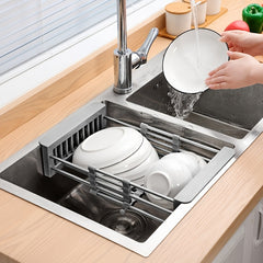 1pc Stainless Steel Kitchen Basket Dish Rack Retractable Sink Shelf