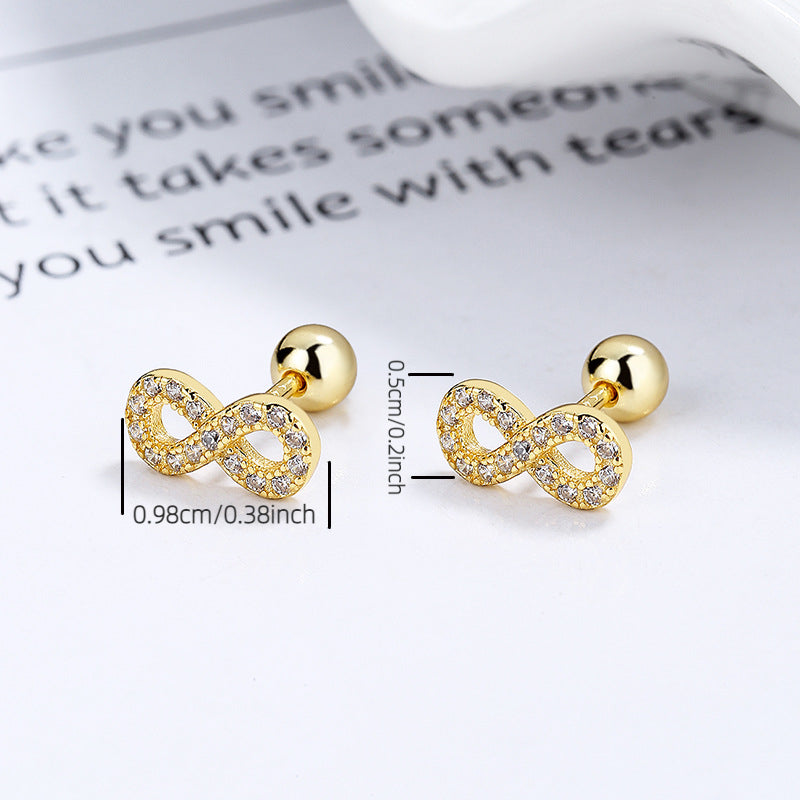 S925 Silver 8 Char Stud Earrings Minimalist Infinity